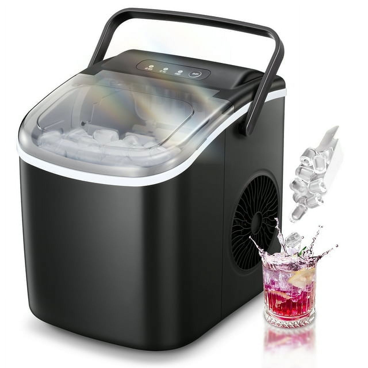 KISSAIR Portable Ice Maker Countertop, 9Pcs/8Mins, 26lbs/24H, Self-Cleaning  Ice Machine with Handle for Kitchen/Office/Bar/Party, Black